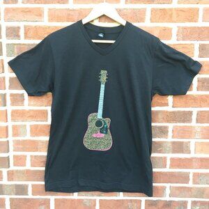Graphic V-neck Tee Leopard Guitar Graphic Adult Medium Black